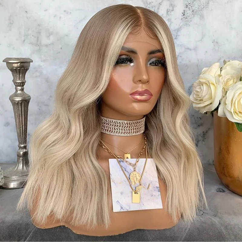 

Light Brown Platinum Blonde Ombre Wavy Brazilian Remy 100%Human Hair Wigs Headband wig 13X4 Lace Front Wigs Transparent Lace