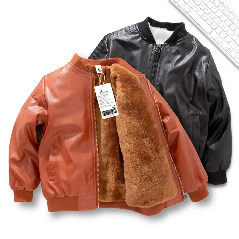 

2019 Autumn Fashion British Style Pure Color Boy's Leather Jacket, Black/brown leather jacket
