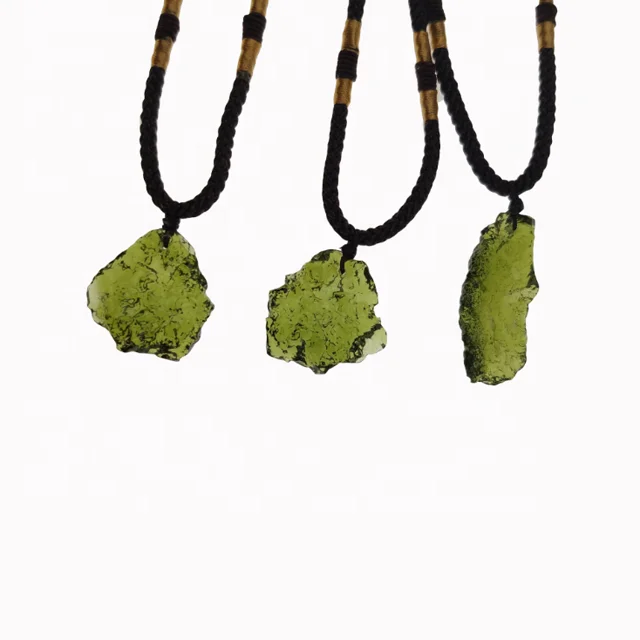 

Wholesale natural crystal raw green meteorite pendant rough MOLDAVITE necklace