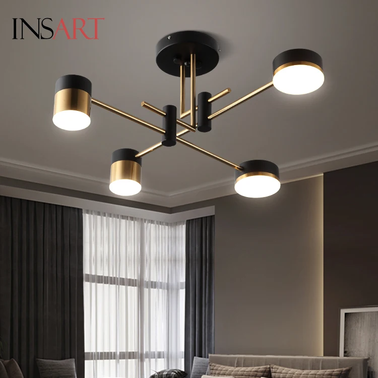 

Modern hotel modern iron acrylic lighting living room black chandelier lamp pendant light