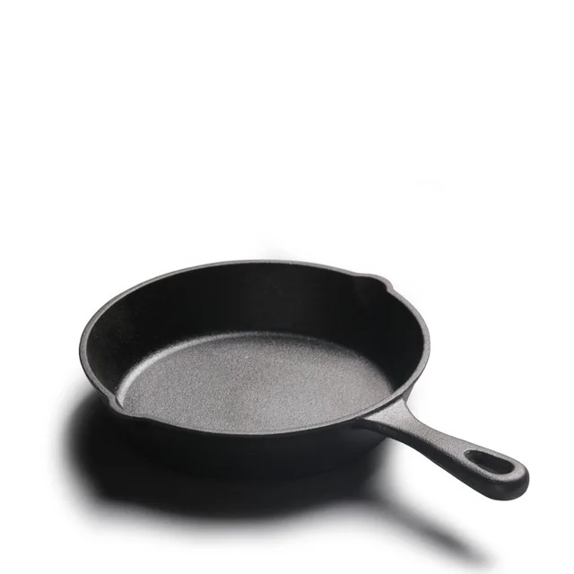 

outdoor cookware pan cast iron skillet round fry pan, Black