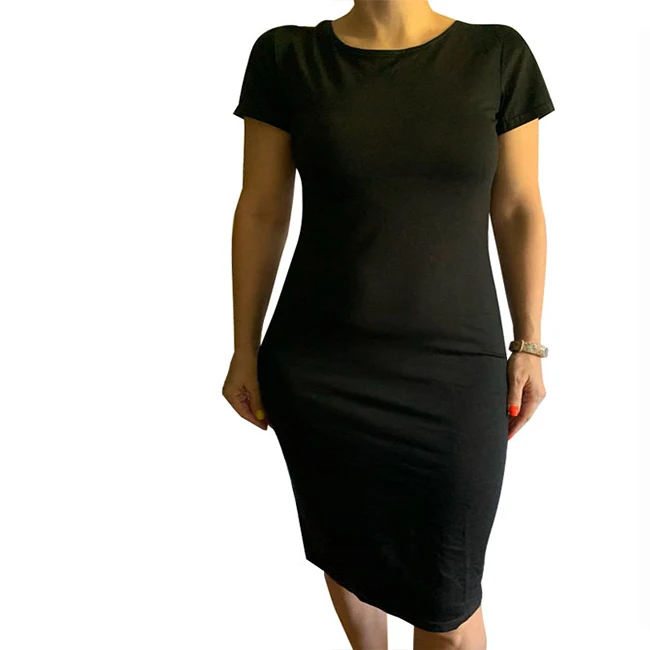 

Factory high quality basic style plus size women's knitted plain color short sleeve dress multi-color multi-size OL dress