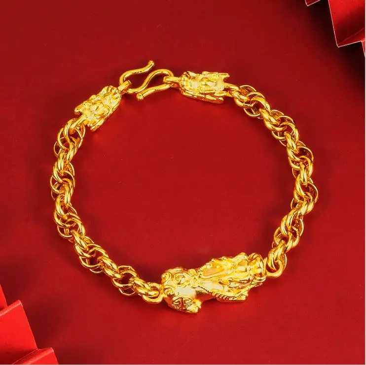 

classic wholesale jewelry fashion design 24k dragon gold bangle for man bracelet wedding gift free shipping hand chain