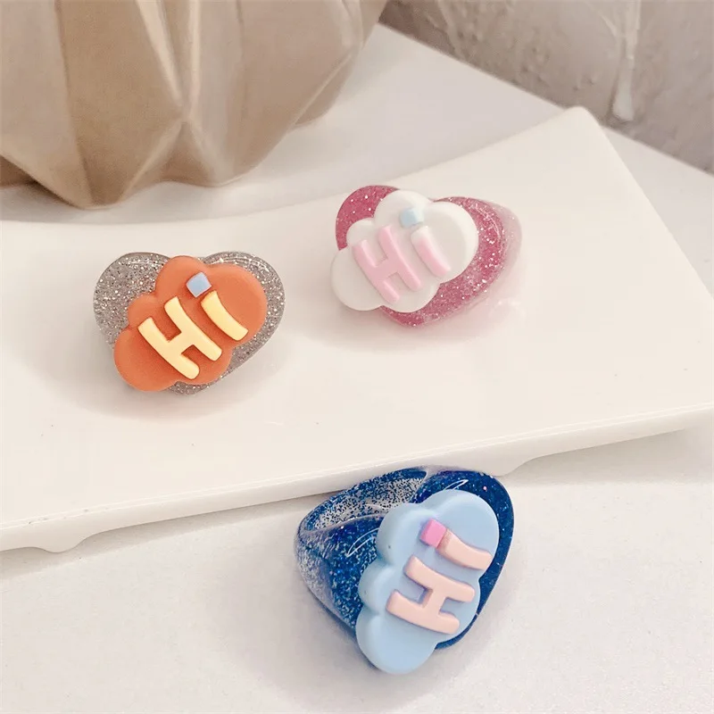 

OUYE 2021 Fashion New Simple Fashion Cute Fun Ring Female Cloud letter Colorful Acrylic Resin Hi Ring wholesale