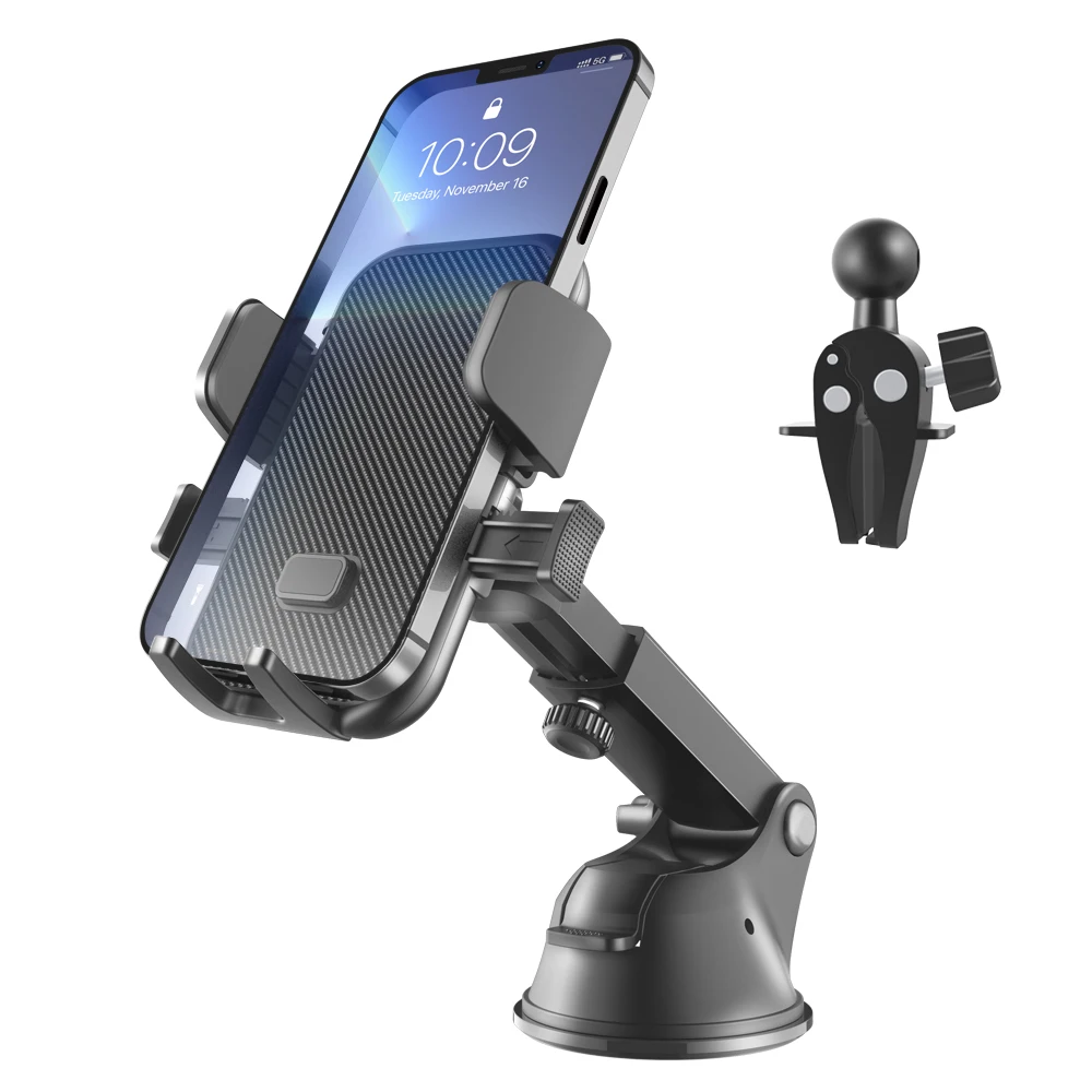 

2022 Newest Taiworld Latest Design Air Vent Long Arm Strong Suction Cell Phone Car Mount Thick Case Heavy Phones Friendly