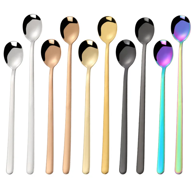 

Coffee Latte Spoon Food Grade Stainless Steel Long Handle Ice Cream Tea Cocktail Stirring Spoons Kitchen Tableware, Optional