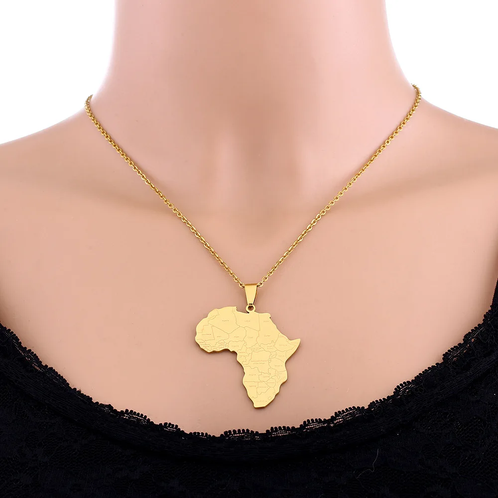 

Fashion Africa Stainless Steel Pendant Jewelry Gold Plated Africa Map Necklace for Wholesale