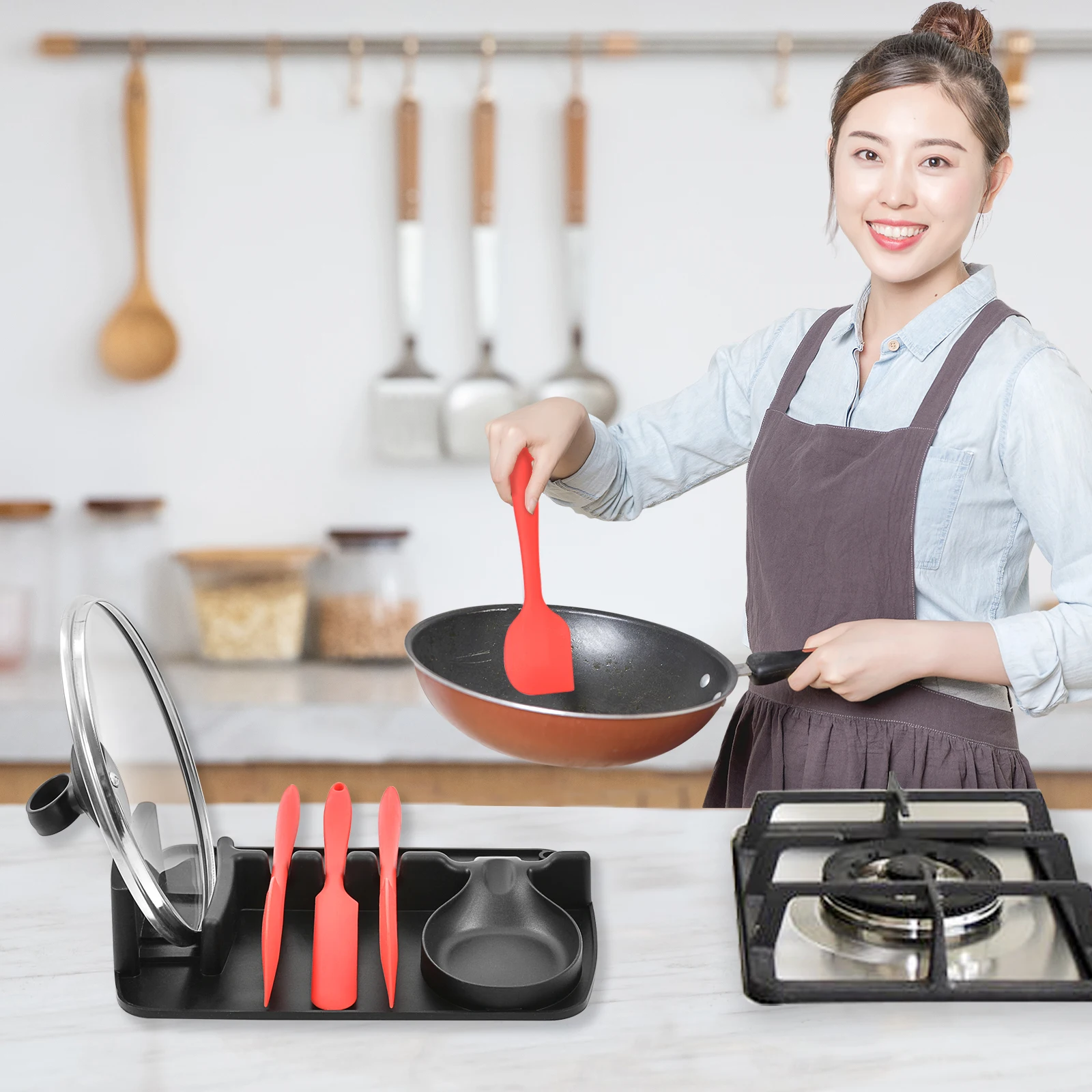 

Silicone Spoon Rest Spoon Holder Heat Resistant Kitchen Silicone Placement Pad, Black