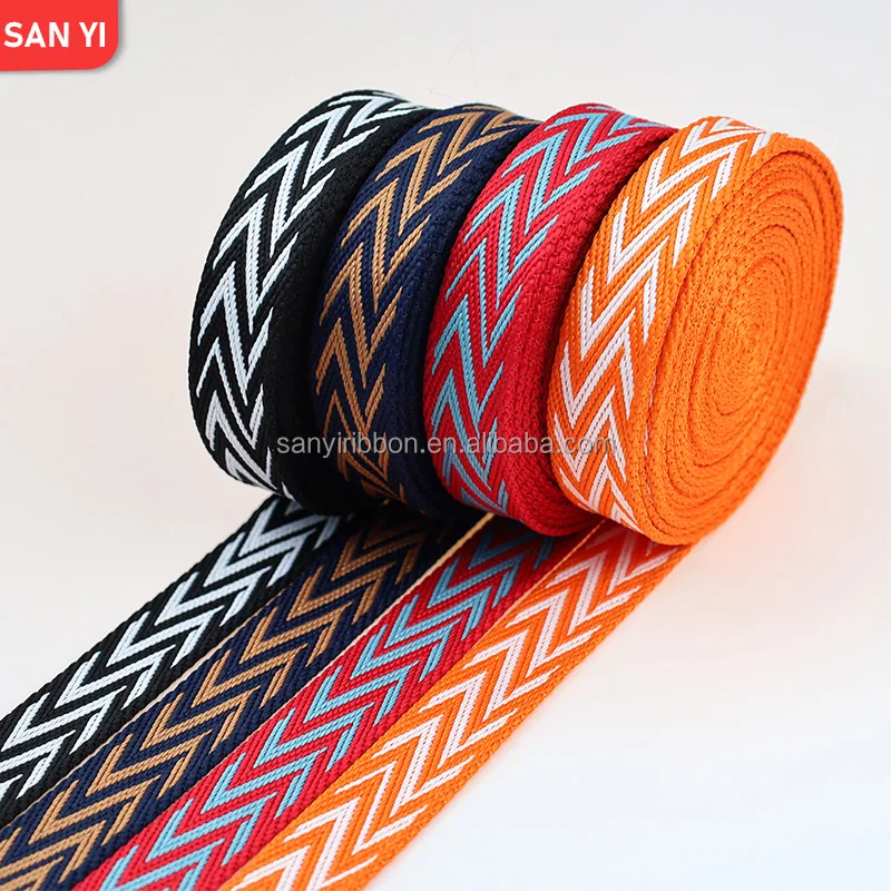 Factory New 25mm Jacquard Webbing 100% Polyester Striped Colorful Tape for Hat Bands Strap Belts Other Straps Spot Webbing