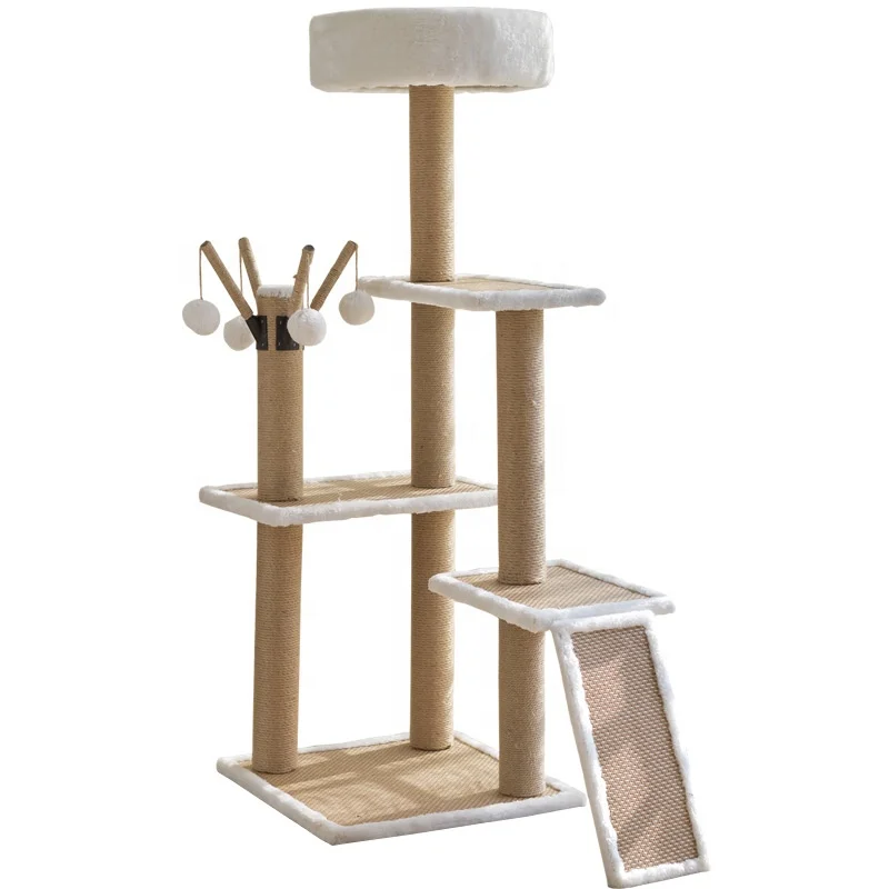 

High Quality Comfortable All Seasons Cats Tree House Rattan Cats Bed with Scratcher, White