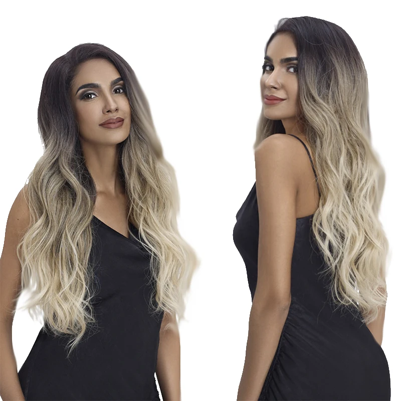 

Rebecca 28 inches Body Wave ombre blonde lace front wig 360 lace frontal heat resistant U part long wavy synthetic hair wigs