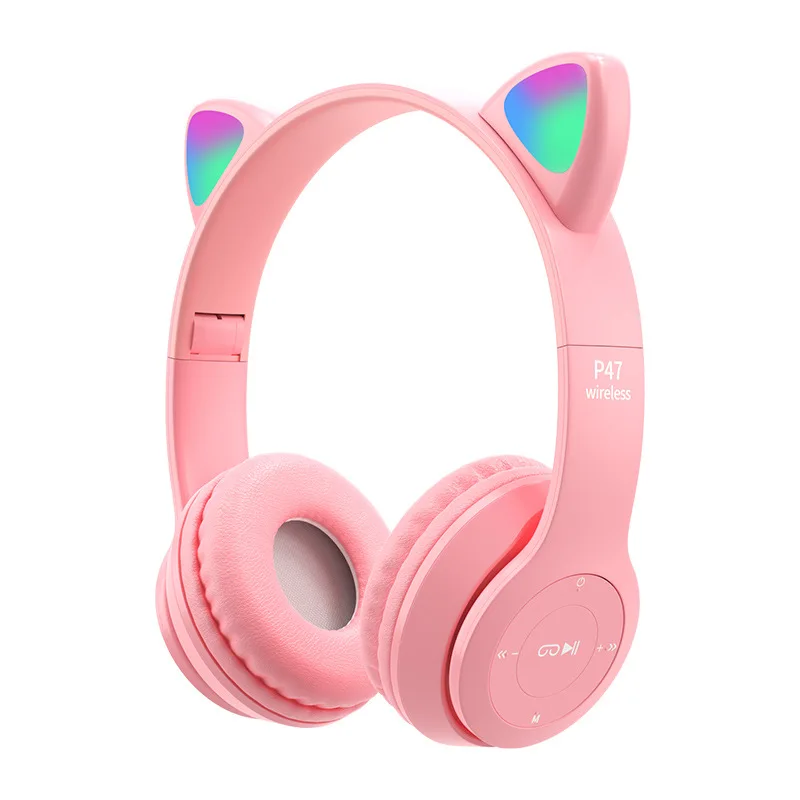 

Dropshipping New P47 Cat Ear Headphones P47M Cute Headphones For Girls FM Stereo Radio BT 5.0 MP3 Player Wireless Headphones P47, Multi