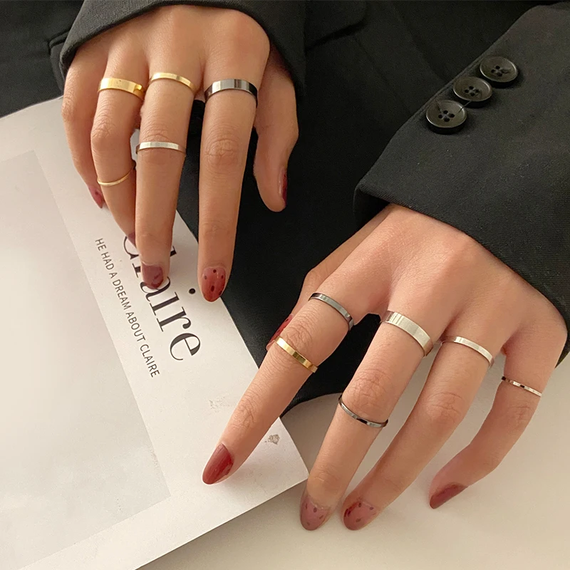 

Minimalist Simple Gold Silver Color Metal Rings Set Plain Circle Mixed 3 Colors Rings for Men and Women Jewelry, Silver plated
