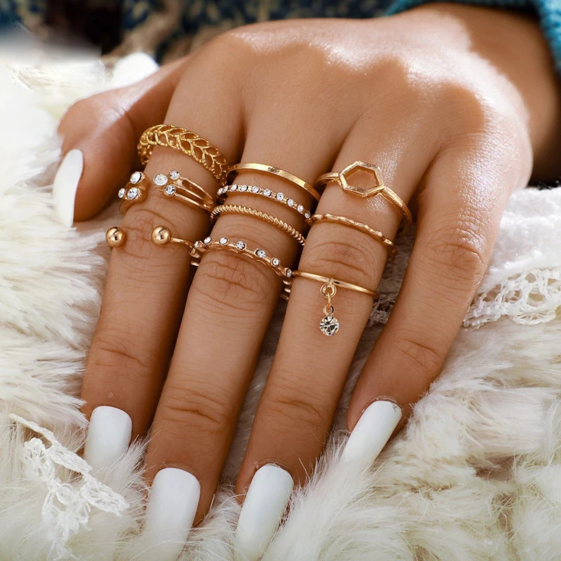 

fashion jewelry crystal diamond gemstone finger ring set women rings for girls