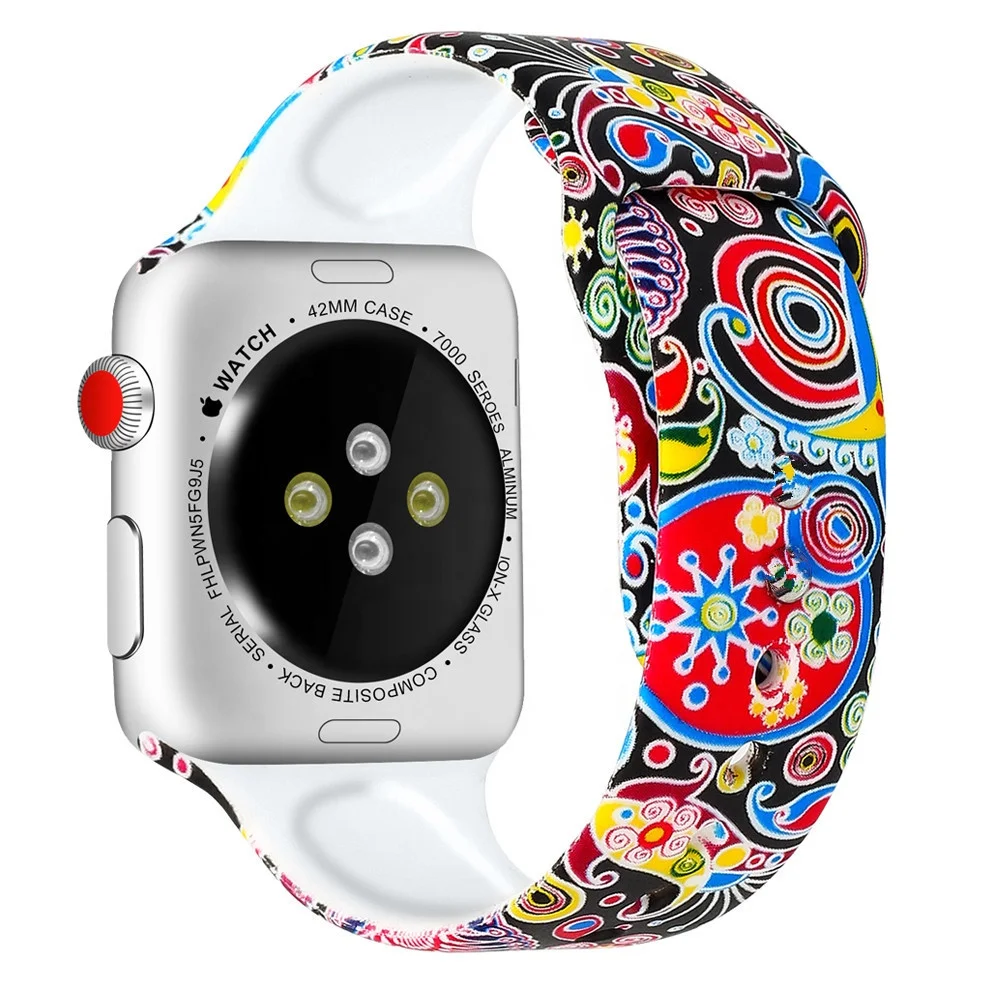 

Printed Strap For Apple Watch band 44mm 40mm iwatch 42mm 38mm correa Silicone women bracelet for apple Watch SE 5 4 3 series 6