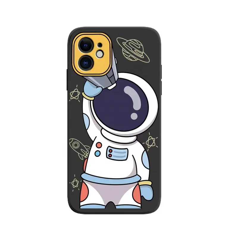 

Cute Astronaut Hand Lanyard Liquid Silicone Soft Phone Case for iphone 13 12 11 Pro Max XR X XS Max 7 8 Plus SE 2020