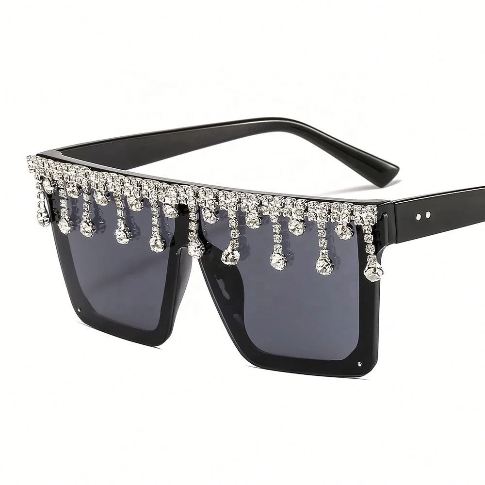 

Wholesale Stylish Fringe Rhinestone Sunglasses One-piece Large Frame Fashion Sunglasses, Colors