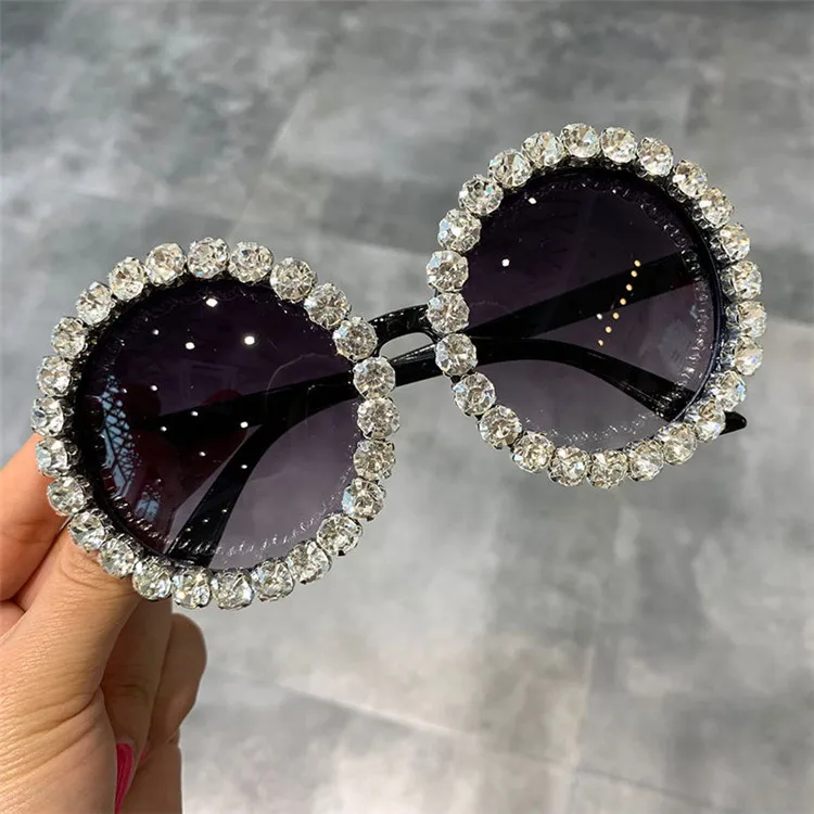 

2022 Sunglasses Women's Diamond Round Frame Sunglasses Personality shades sunglasses, Picture shows