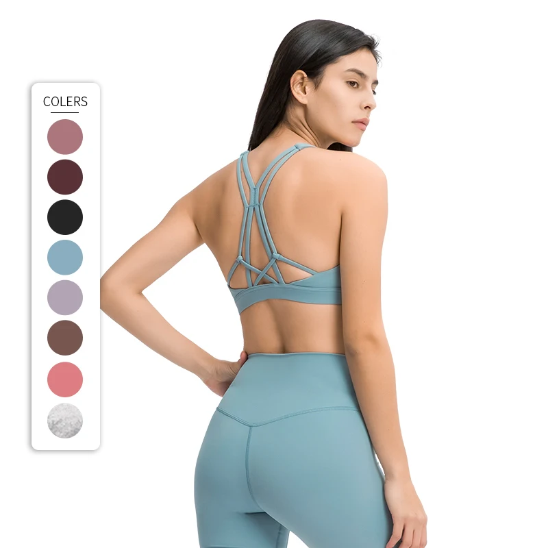 

New Design Ladies High Support Cross Back Push Up Sport Bra Workout Fitness Bra Padded Yoga Tops with Built in Bra, Black,purple,rose,printed color available