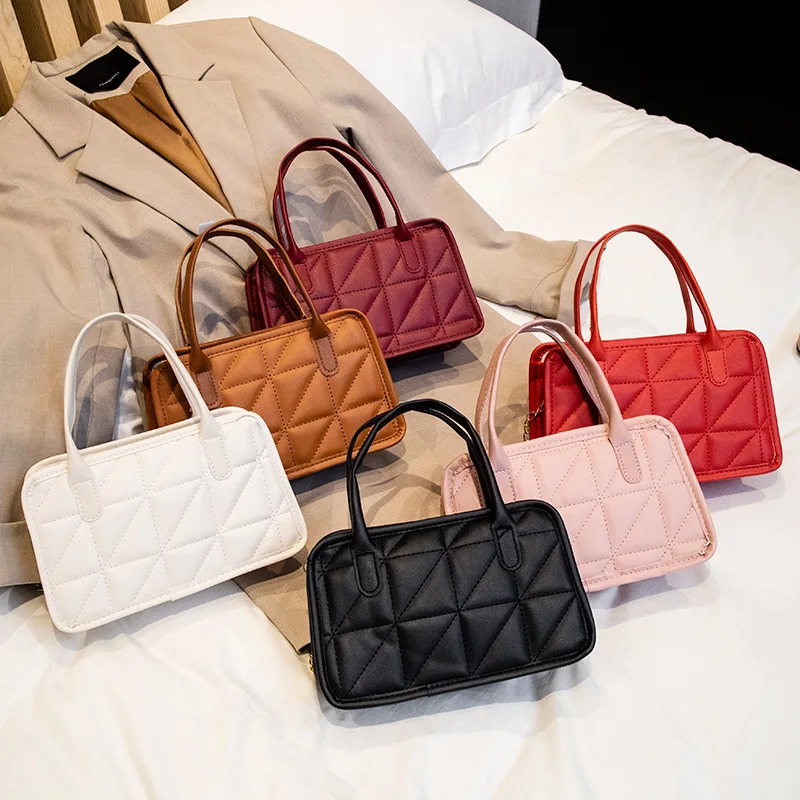 

Hot Selling Women Hand Bag Lattice Pattern Quilted Chain Shoulder Bag Pu Leather Small Portable Fashion Ladies Handbag Wholesale, Available in 6 colors with color card