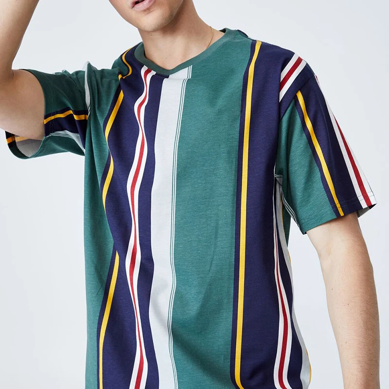 

2022 Summer Hot Sales Original Design Custom Logo Arket Color block Vertical Stripe Men's Crazy Tee Shirt