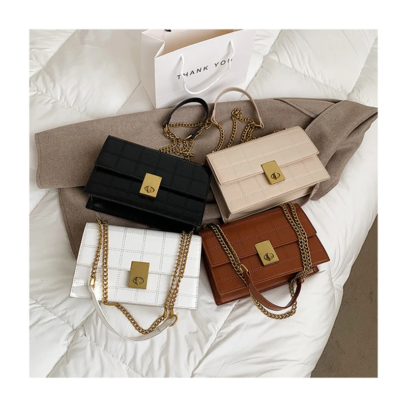 

2021 New Luxury High Quality Leather Embroidery Thread Crossbody Bag for Women Chain Handbag Vintage Clutch Women Shoulder Purse