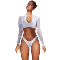 

High Quality Sexy Deep O Neck High Cut 2 Pieces Swimsuit Women Beachwear 100% cotton swimsuits women