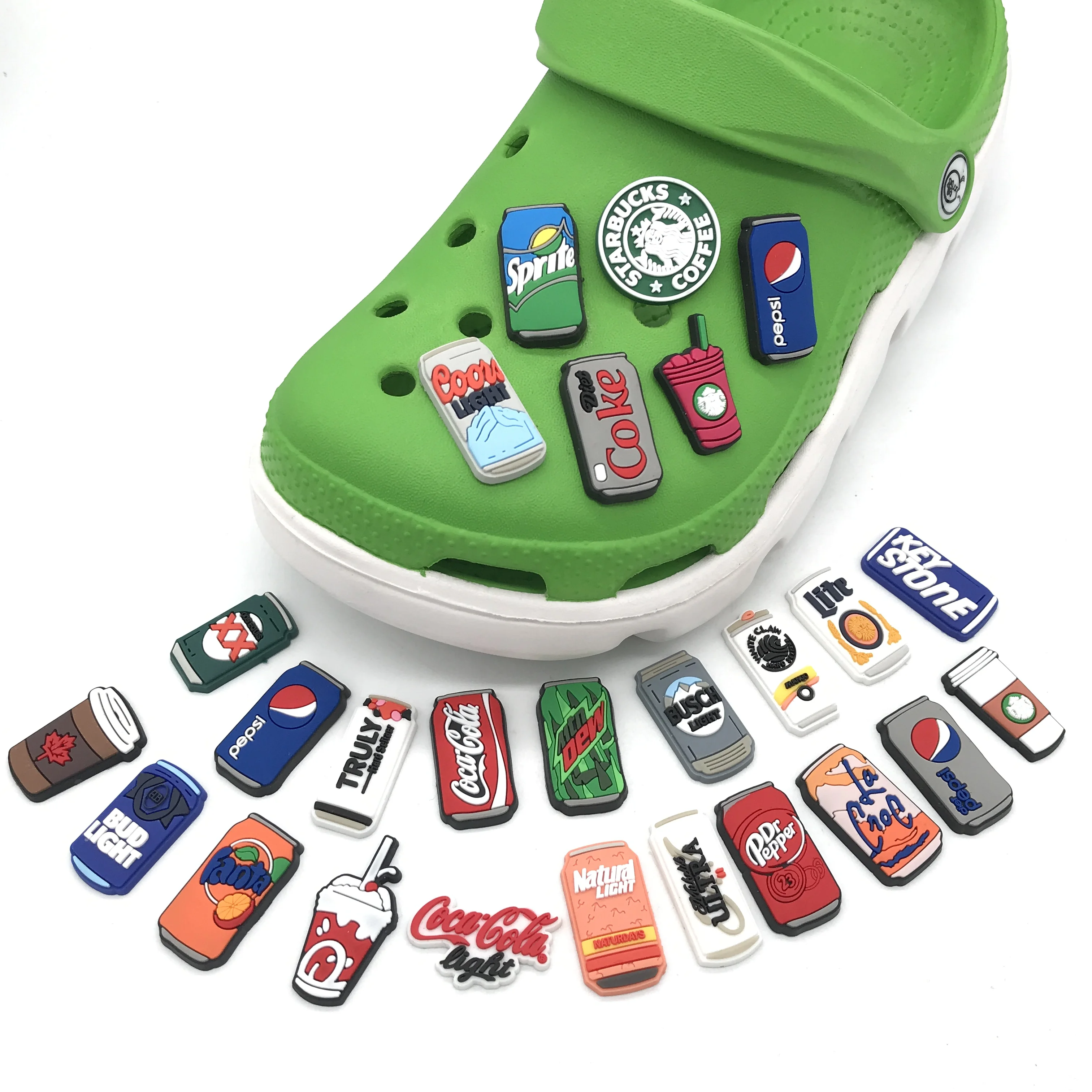 

Wholesale new design shoe decorations clog charms drink Beer Coke Sprite children Patrick gift shoes charm shoes match, Picture