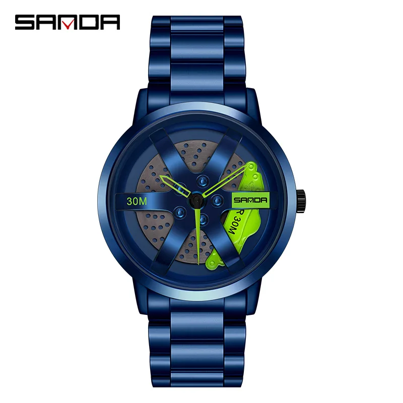 

Sanda 1075 new fashion men's wheel watches stainless steel Top brand luxury hollow quartz watch Men's Relogio Masculi