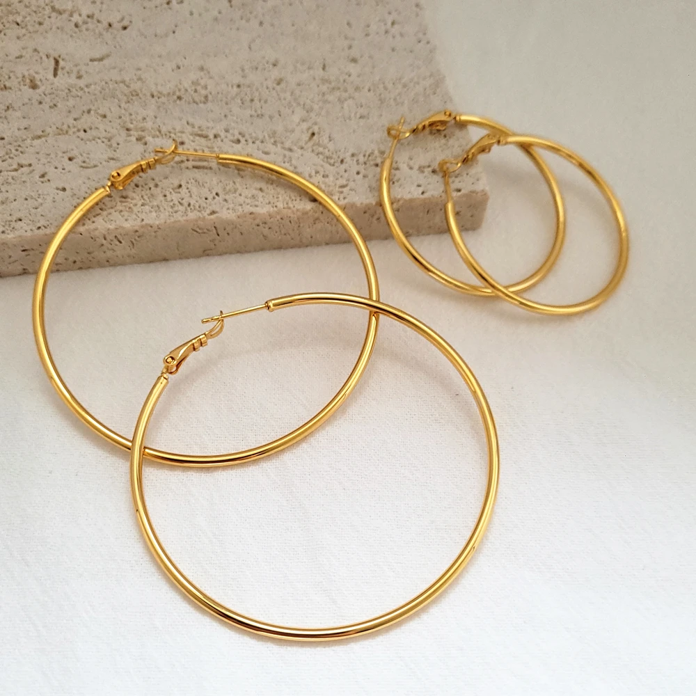 

18K Gold Hypoallergenic 316 Stainless Steel Big Circle Hoop Earrings Exaggerated Ear Hoops Jewelry