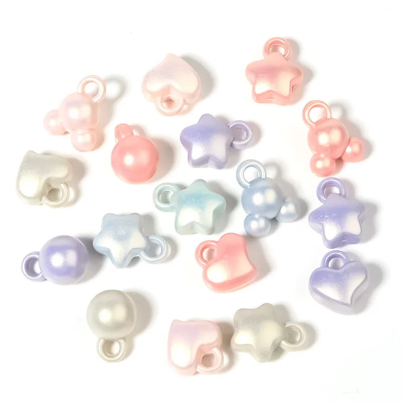 50pcs/bag Acrylic Macaron Assorted Heart Star Pendant Charms Beads For DIY Necklace Jewelry Making Accessories