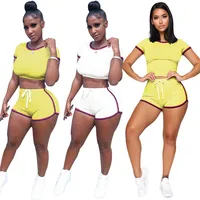 

2 piece women clothing summer crop top striped sportswear sets