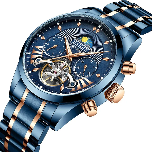 

HAIQIN 2021 Automatic Men's Watches Top brand luxury men watch Blue mechanical wristwatch men waterproof reloj hombre tourbillon