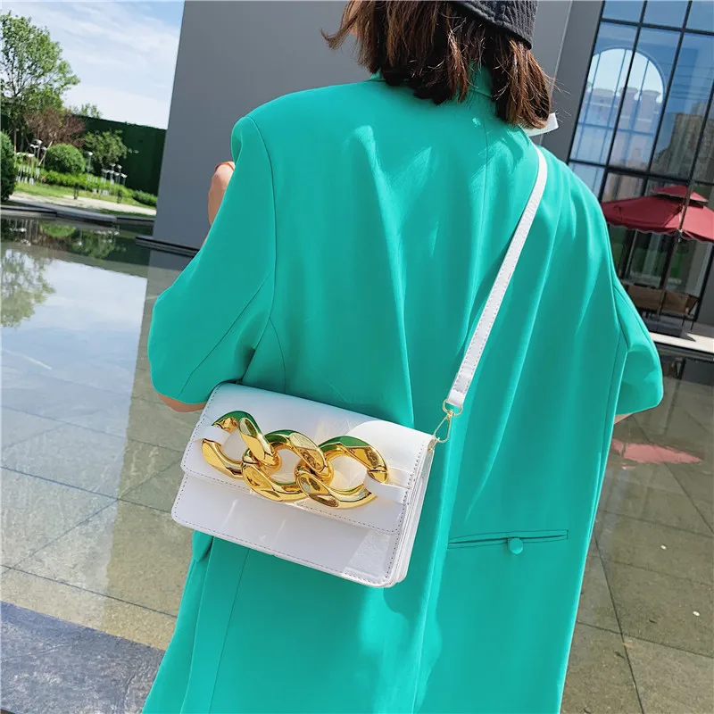 

2021 New compact and simple chain button single shoulder bag girls shopping wallet and phone handbags, 4 colors