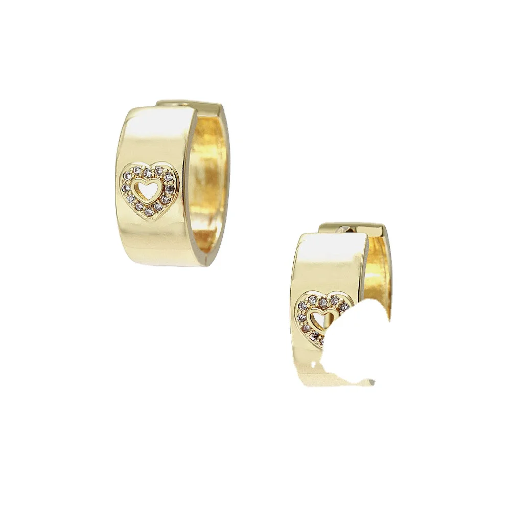 

Hot sale gold plated Zircon Huggie earring heart Hollow Hoop Earrings for women