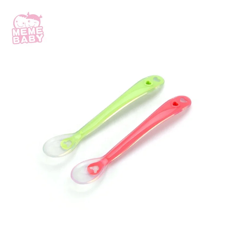 

BPA Free Feeding Flexible Eco-Friendly Soft Food Grade Silicone Baby Spoon, Pink,green