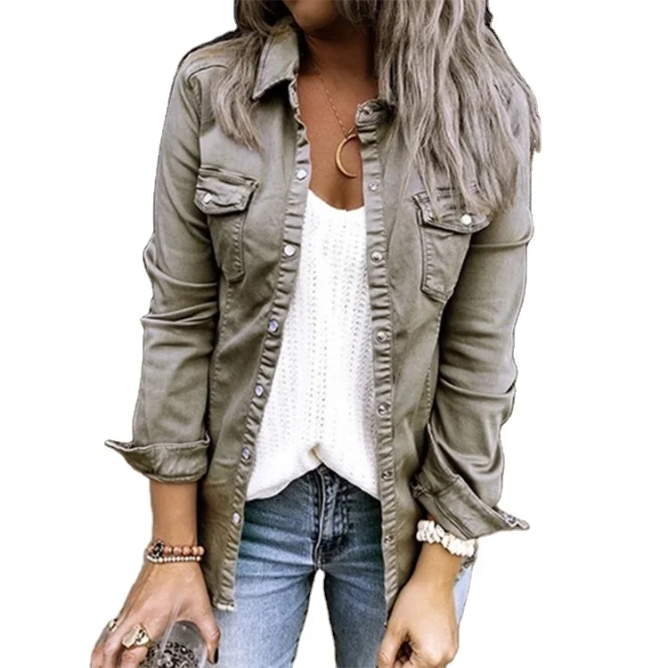 

New Design Casual Fashion Womens Jean Jackets Solid Color Ladies Coat