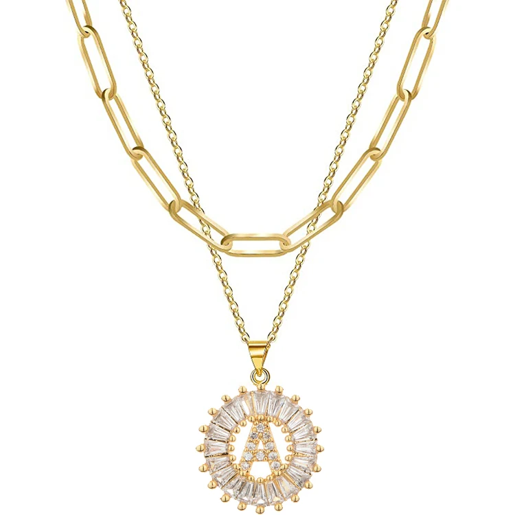 

2021 New 26 Letter Zircon Inlaid Stainless Steel Clavicle Chain for Women, Gold silver