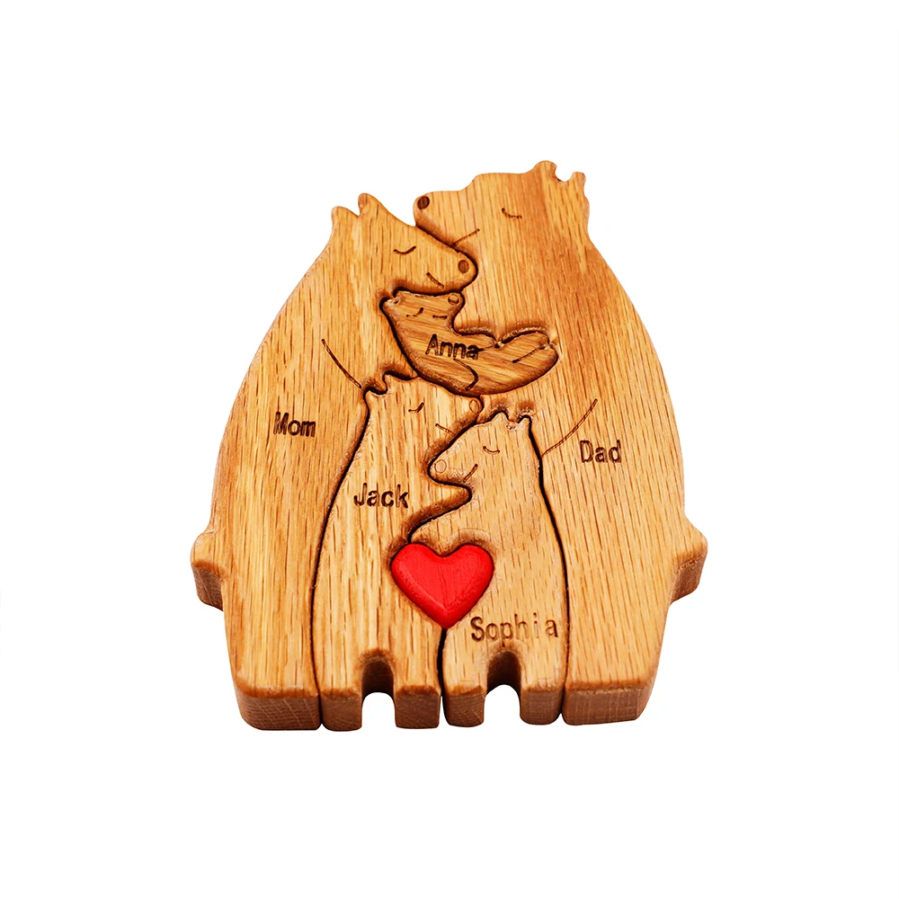 

Wooden Personalised Bear Family Theme Art Puzzle Diy Family Name Puzzle Desktop Ornament Home Deco Customized Gift For Family