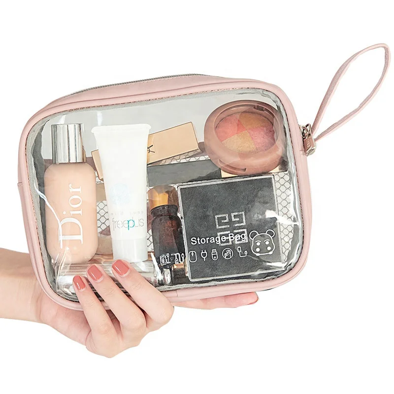 

2020 New Custom Logo Small PU Transparent Makeup Pouch Bag Ziplock Clear Travel Cosmetic Bag