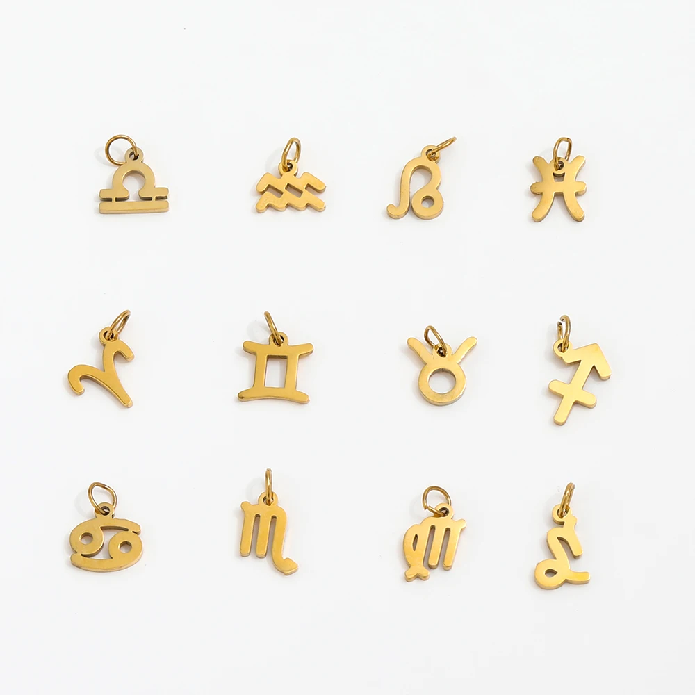 

18K Gold Plated 12 Zodiac Pendant & Charm Symbol Pendant Stainless Steel Charms Only Pendant For Necklace Earring