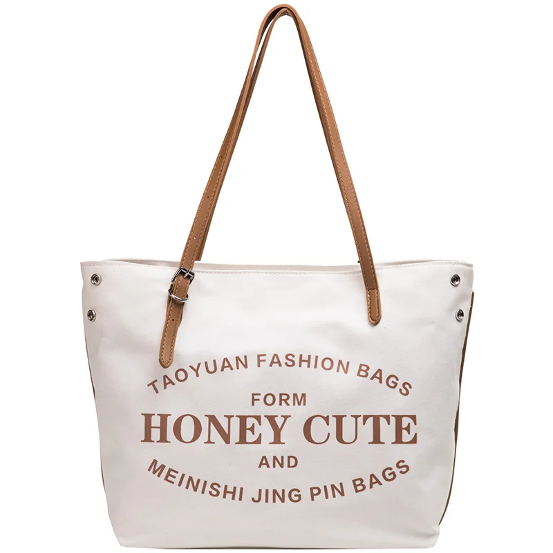 

Wholesale factory price custom logo women trend leisure cotton tote shoulder shopping bag, White,black.