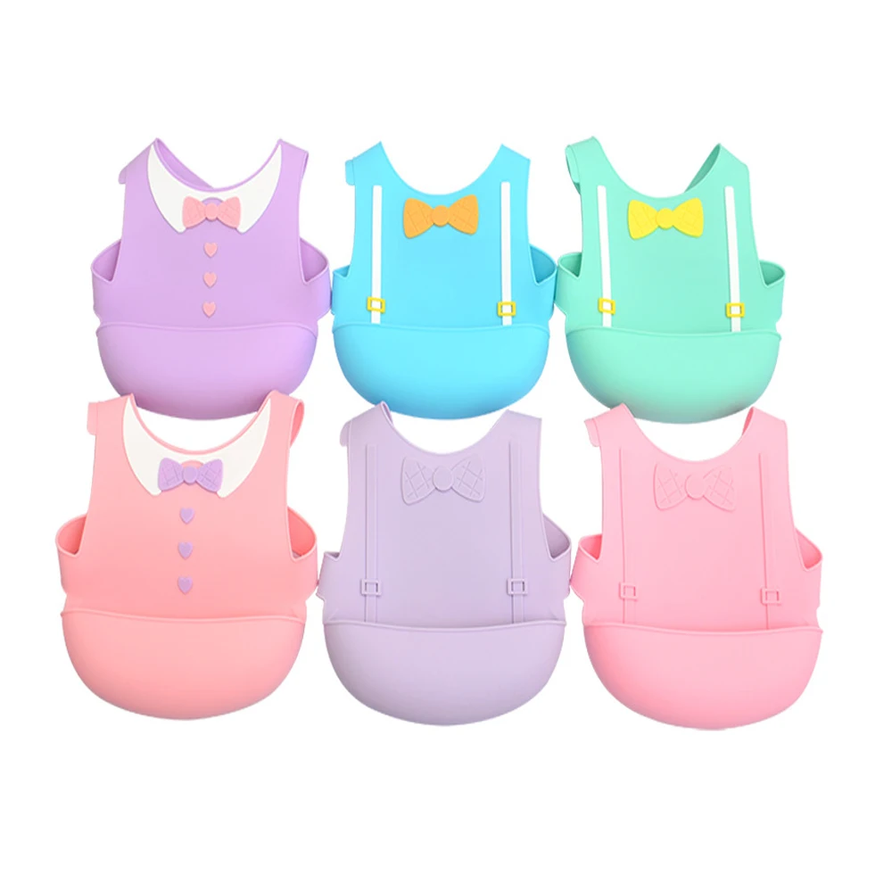 

Waterproof Silicone Feeding Baby Saliva Drool Dripping Towel Newborn Cartoon Aprons Adjustable Straps Baby Soft Bibs, Multiple colors