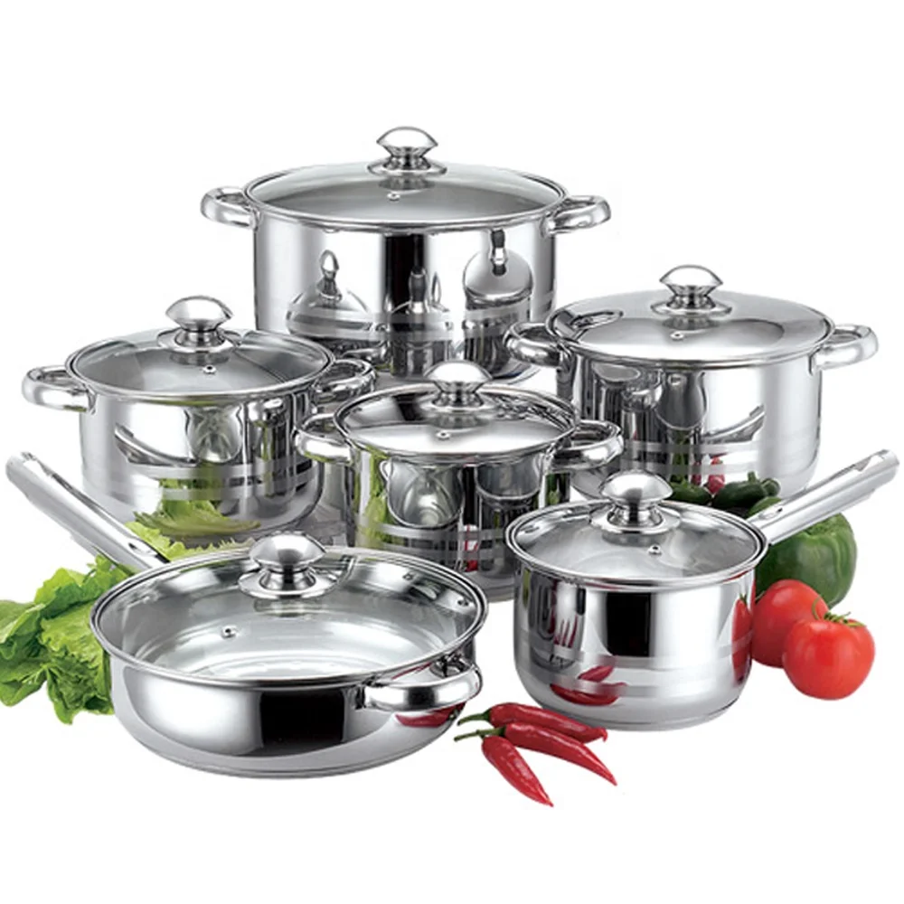 

OEM/ODM 12pcs 16cm 18cm 20 22 24cm pots and pans set non-stick stainless steel set soup & stock pots non stick cookware sets