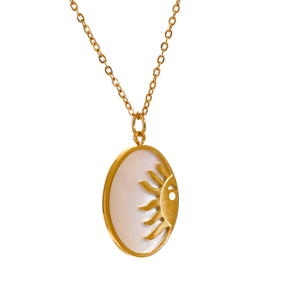 

JINYOU 2160 New Arrivals 18K Gold Plated Jewelry Stainless Steel Nature Shell Sun Gold Oval Pendant Necklace for Women