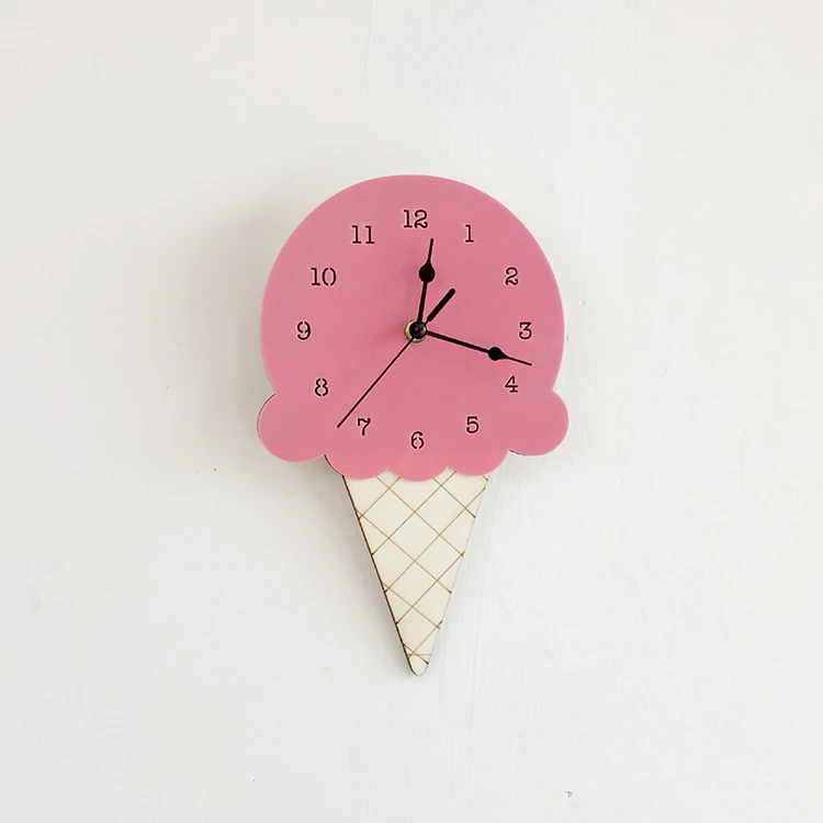 

New ins style wood ice cream kids gift decorations for children living room other home decor silent clock, White, pink, grey, blue, green, yellow, orange