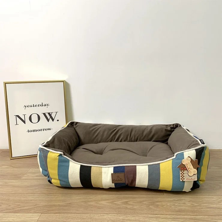 

Anti-chewing Printed Cotton Canvas Machine Washable Dog Pet Bed With One-piece Design, Strip