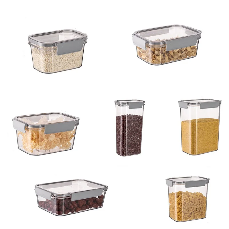 

household Food sealed jar kitchen cereal storage jar snack nut storage box refrigerator crisper airtight lids plastic jar, Yellow/grey/white/dark green