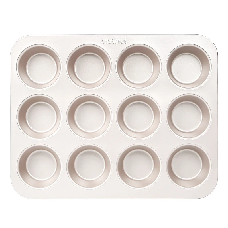 

CHEFMADE WK9067 Champagne Gold 12-Cavity Carbon Steel Non-Stick Cupcake Pan Bakeware Muffin Cake Pan for Oven Baking