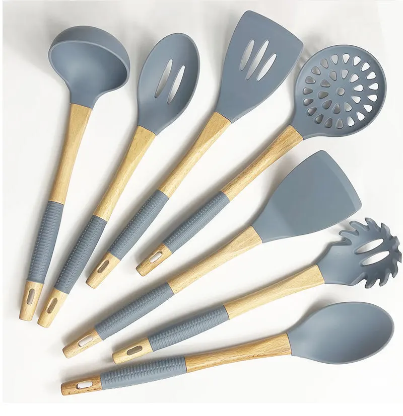 

KCT 7 pieces non-stick Wooden Handle silicone kitchenware set easy clean cooking tools silicone kitchenware